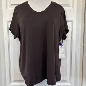 Fit Collective Soft V Neck Plus Size 1X Brown Shirt Top Casual Fitness Stretch